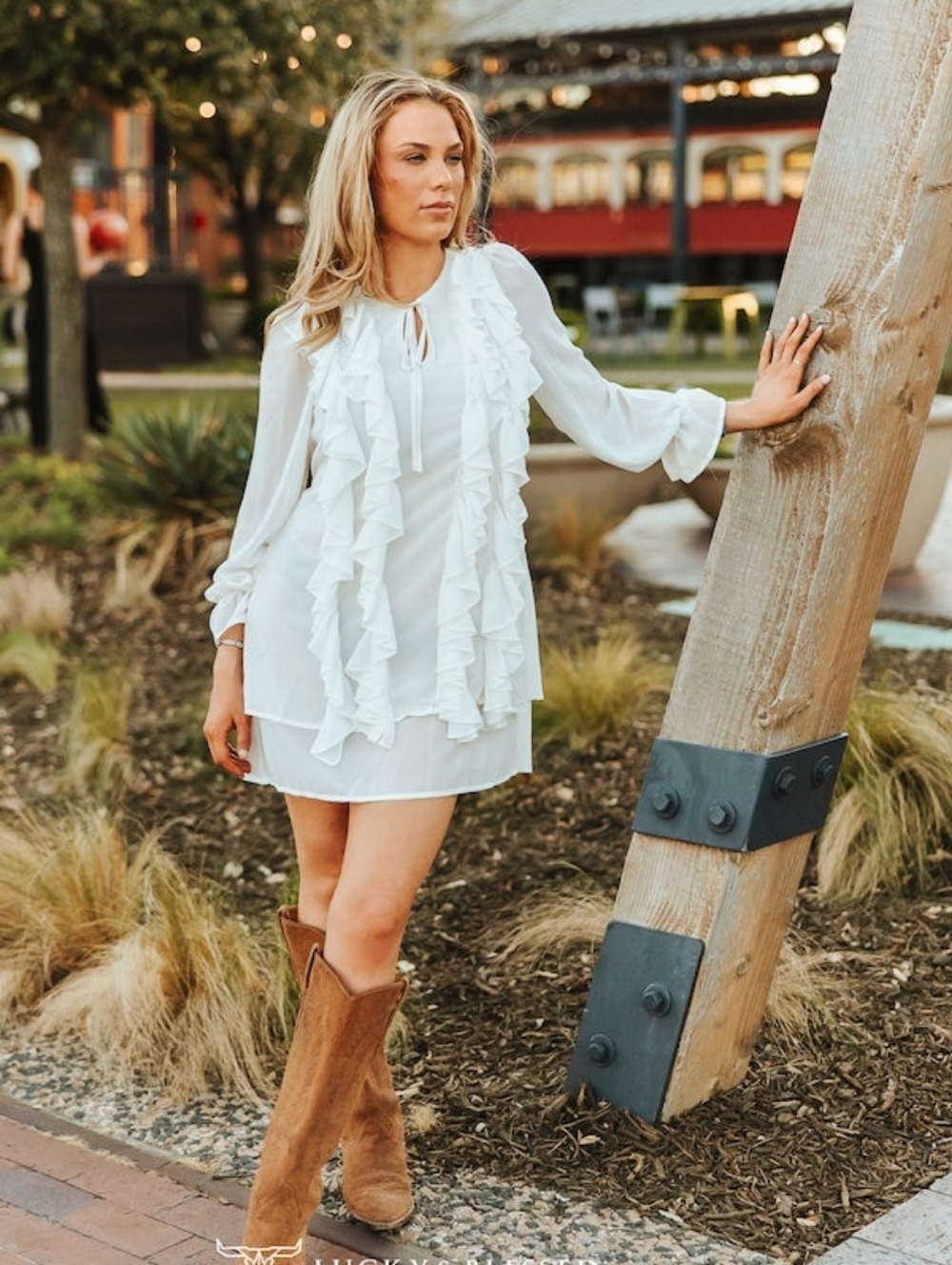 NWT Lucky And Blessed Ivory Dress With Flowy Layered Ruffles